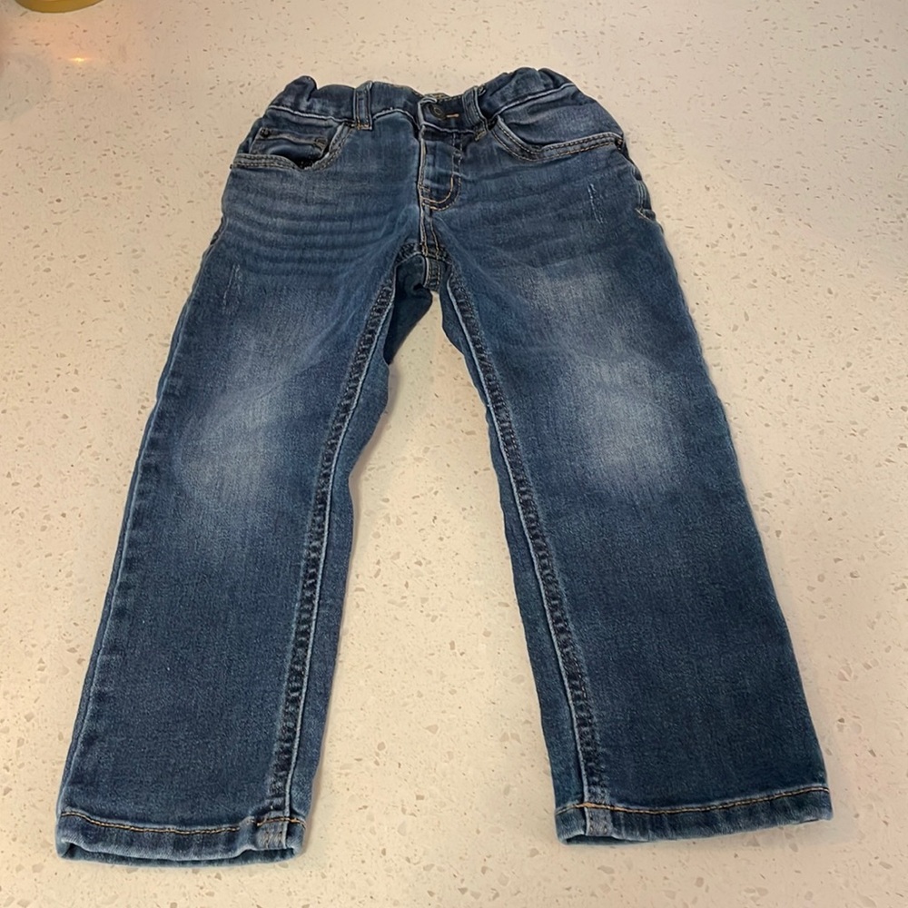 4T straight leg button with adjustable elastic inside the waist